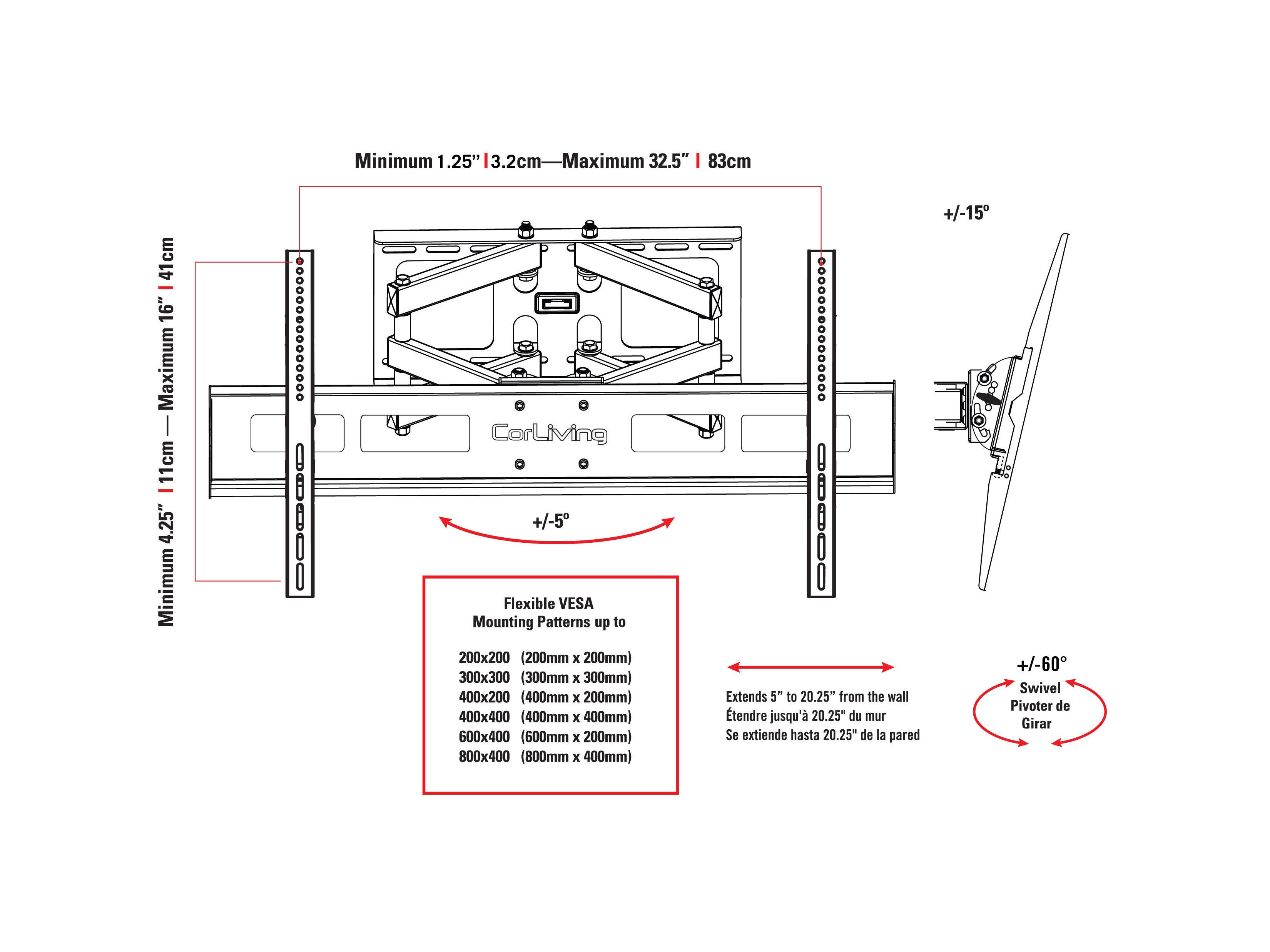 Full motion TV wall mount for 40" - 80" TVs, featuring adjustable arms, sleek black finish, durable steel construction, and cable management system for a clean setup. Ideal for living rooms and home theaters.