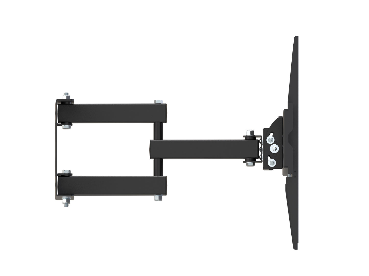 Full motion TV wall mount for 40" to 80" TVs, black steel construction, adjustable tilt and swivel, heavy-duty design, easy installation, perfect for living rooms and home theaters.