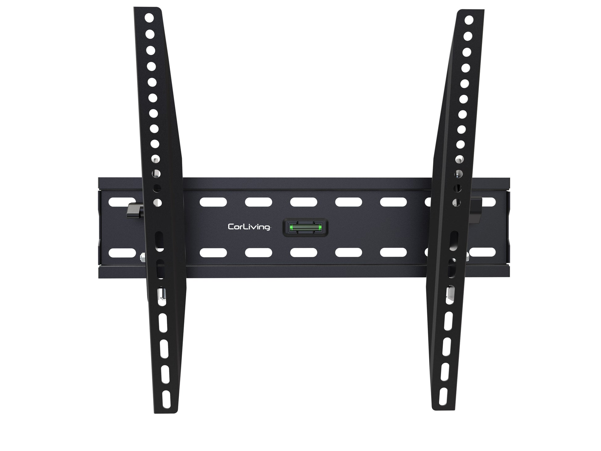 Black tilting TV wall mount for 26" to 65" TVs, featuring adjustable brackets, durable steel construction, and a sleek design for optimal viewing angles and space-saving installation.