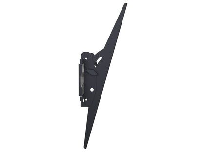 Tilting TV wall mount for 26" - 65" TVs, black steel frame with adjustable tilt mechanism, secure locking system, and cable management features, ideal for living rooms and home theaters.