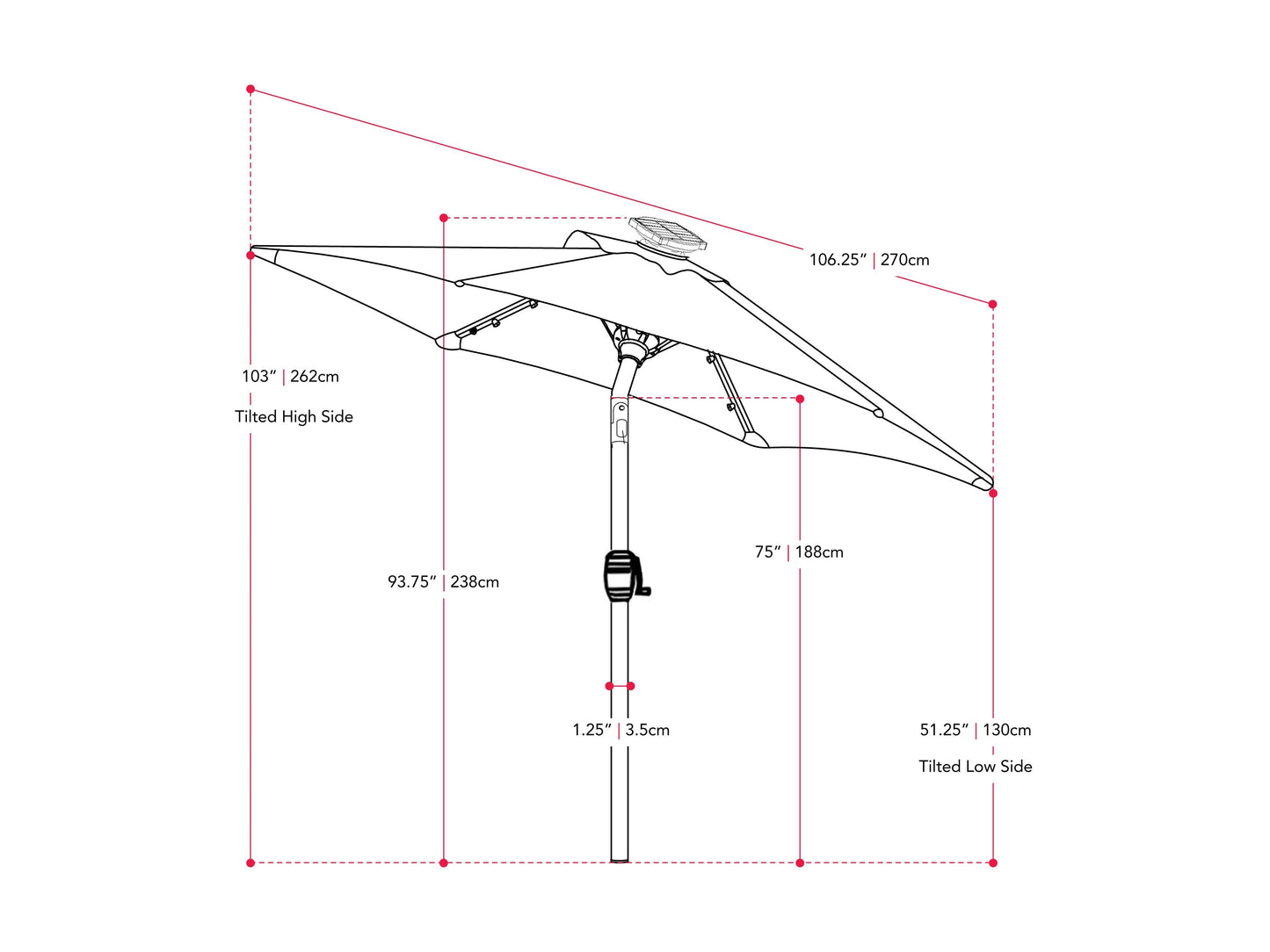 Burgundy 9ft patio umbrella with LED lights, tilting feature, and durable aluminum pole.