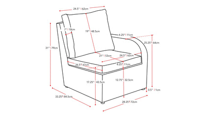 Outdoor grey sectional patio chair, right arm, with weather-resistant fabric and sleek metal frame