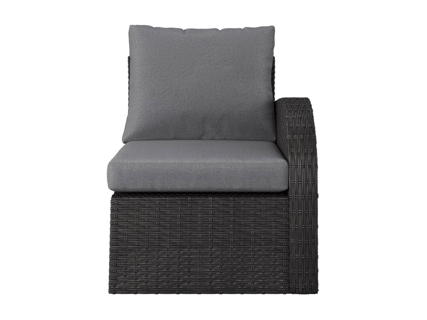 Grey outdoor sectional chair with right arm, featuring weather-resistant fabric and sleek design for modern patio settings.