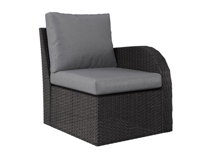 Outdoor grey sectional patio chair with right armrest, weather-resistant fabric, and sleek modern design.