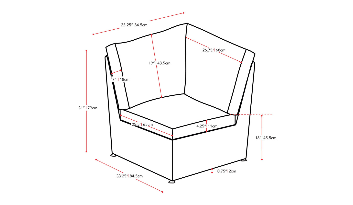 Grey outdoor sectional corner chair, weather-resistant fabric, aluminum frame, modern patio furniture.