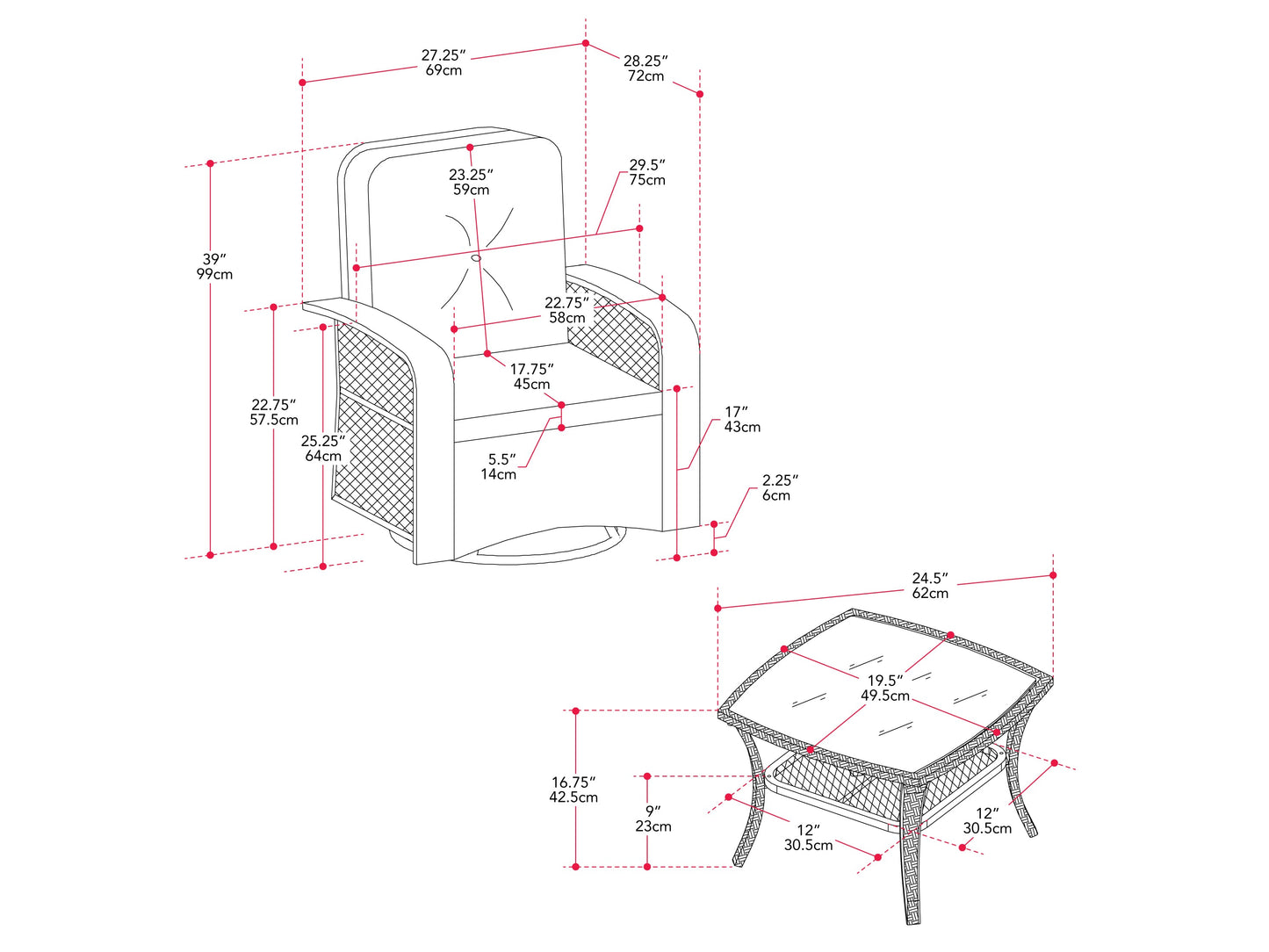 Swivel patio chairs set, 3-piece, grey cushions, metal frame, outdoor furniture.