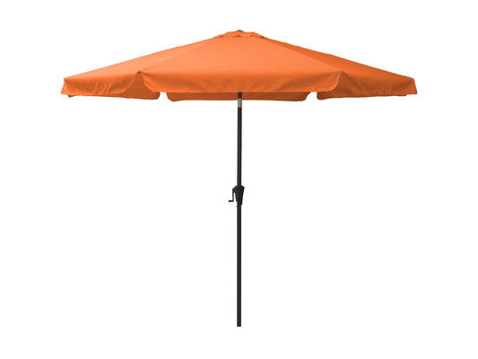 Orange 10ft round patio umbrella with tilting feature and sturdy metal pole, ideal for outdoor shade.