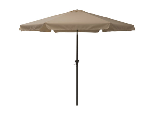 10ft brown patio umbrella with tilting feature and round canopy, perfect for outdoor shade and garden decor.