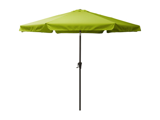 Lime green 10ft patio umbrella with round tilting canopy, durable metal frame, and UV protection for outdoor use.