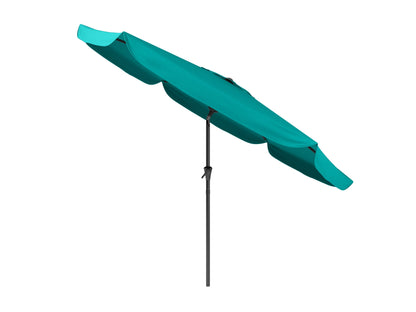 Turquoise 10ft round tilting patio umbrella with UV protection and sturdy aluminum pole.