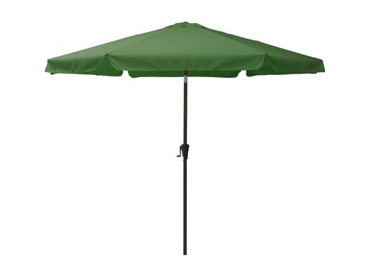 Forest green 10ft patio umbrella with tilting feature, round canopy, and sturdy aluminum frame.