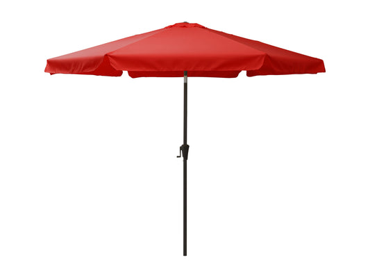 Crimson red 10ft patio umbrella, round tilting design with sturdy metal frame, perfect for outdoor shade.