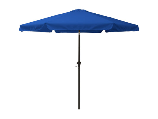 Cobalt blue 10ft patio umbrella with round tilting canopy and sturdy metal pole, perfect for outdoor shade.