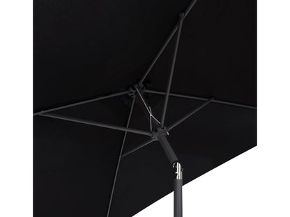 Black 9ft square tilting patio umbrella with sturdy aluminum frame and weather-resistant fabric.