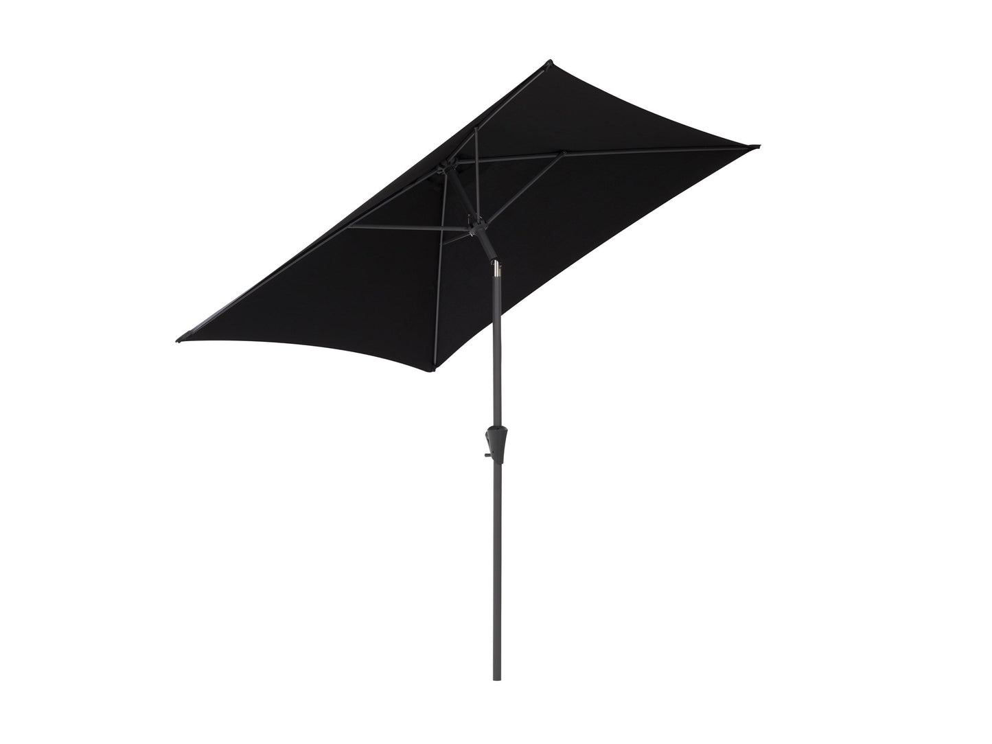 Black 9ft square patio umbrella with tilting feature, sturdy aluminum pole, and UV-resistant fabric for outdoor use.