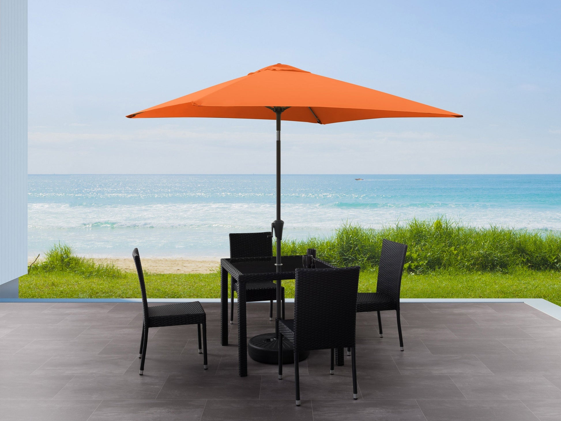 9ft orange tilting patio umbrella with UV protection and sturdy aluminum pole