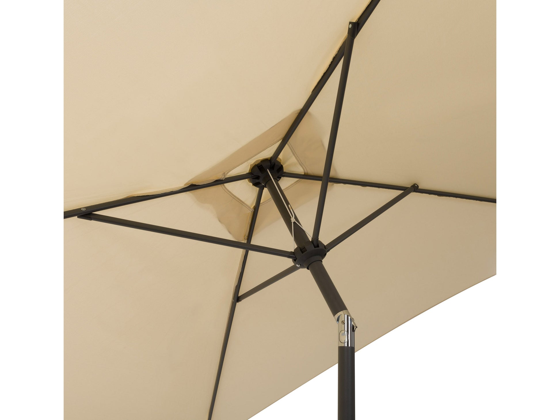 9ft square patio umbrella, tilting, warm white fabric with aluminum frame and crank handle for outdoor shade.