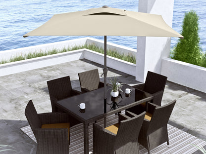 warm white square patio umbrella, tilting 300 Series lifestyle scene CorLiving#color_ppu-warm-white