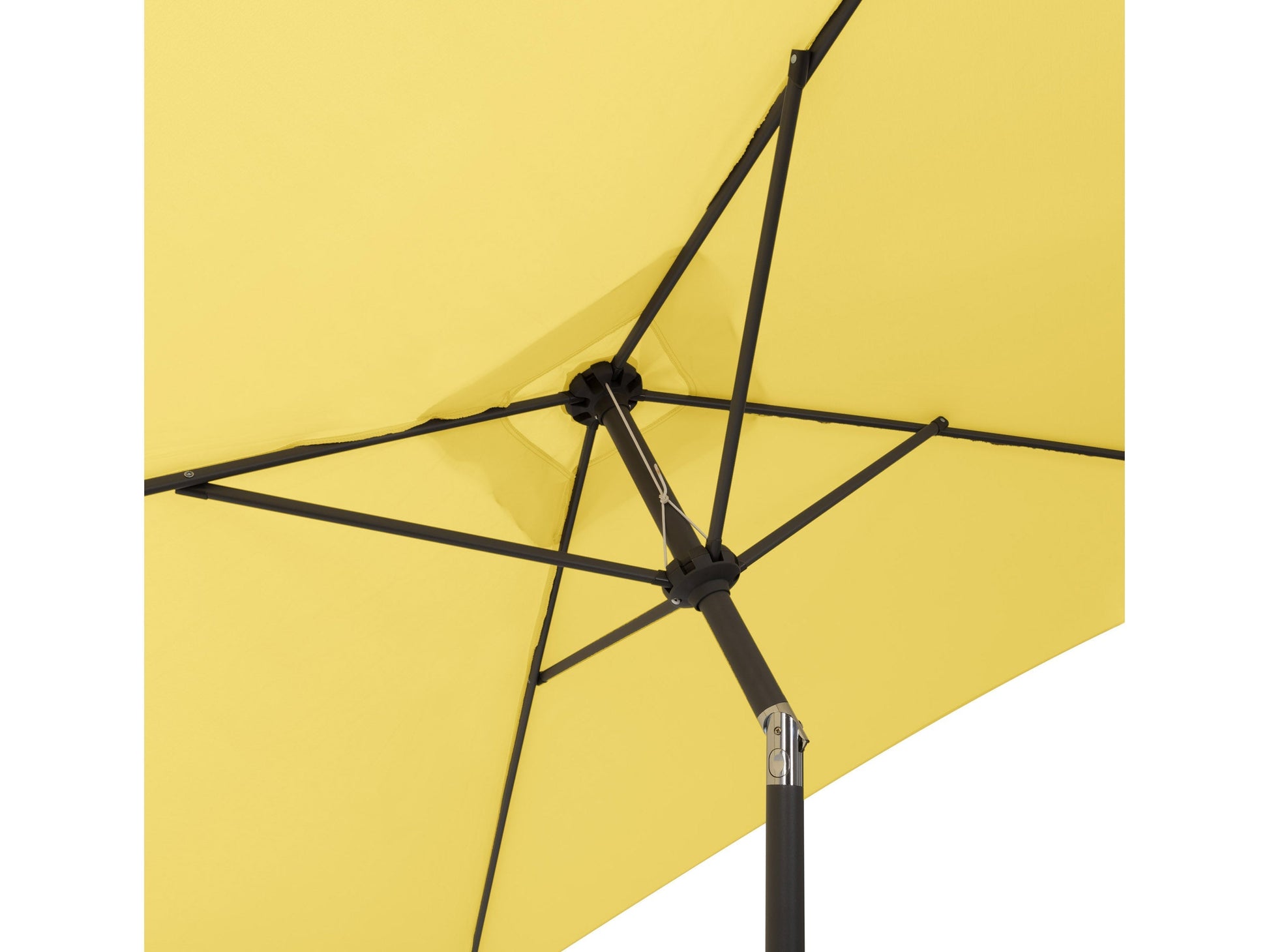 Yellow 9ft square patio umbrella with tilting feature, durable fabric, and sturdy metal pole for outdoor use.