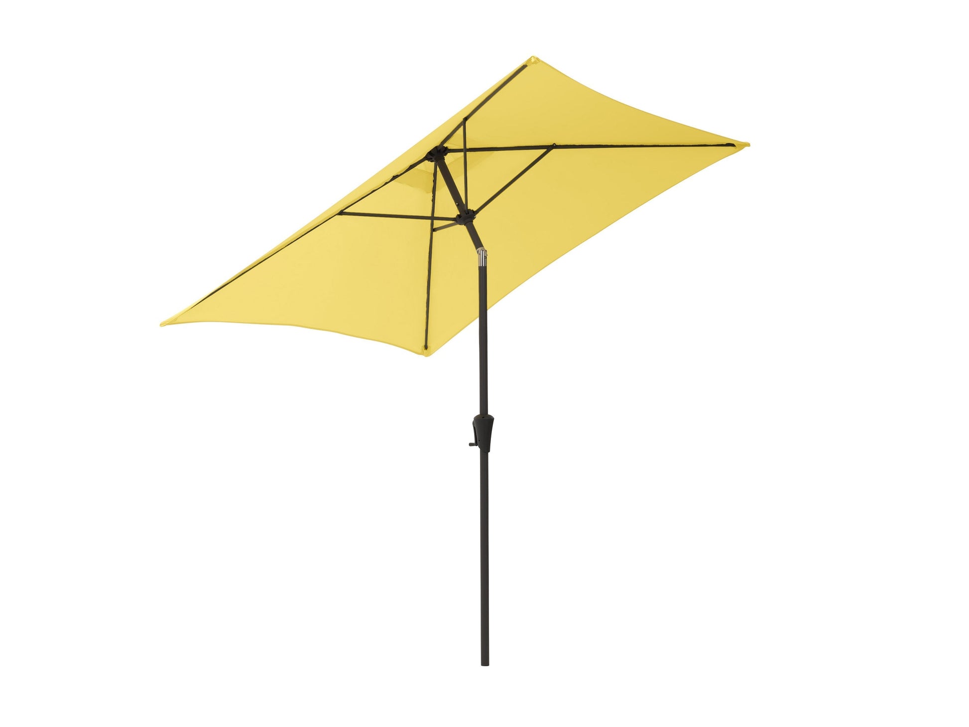 Yellow 9ft square patio umbrella with tilting feature, sturdy aluminum pole, and UV-resistant fabric. Perfect for outdoor shade.