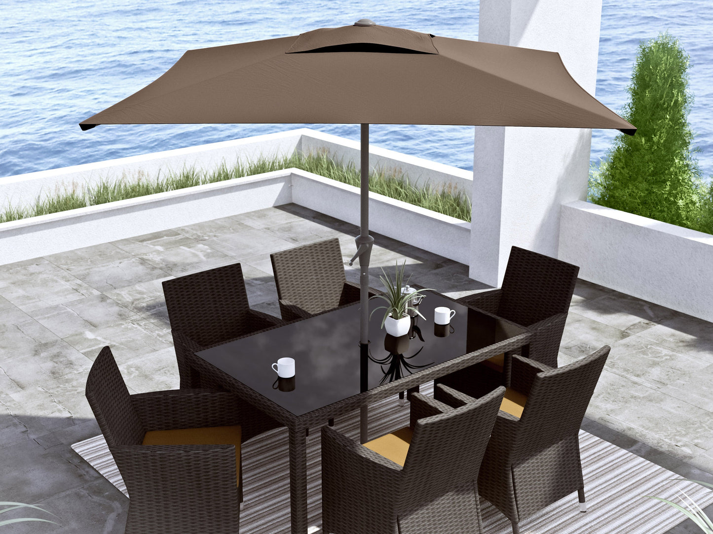 brown square patio umbrella, tilting 300 Series lifestyle scene CorLiving#color_ppu-brown