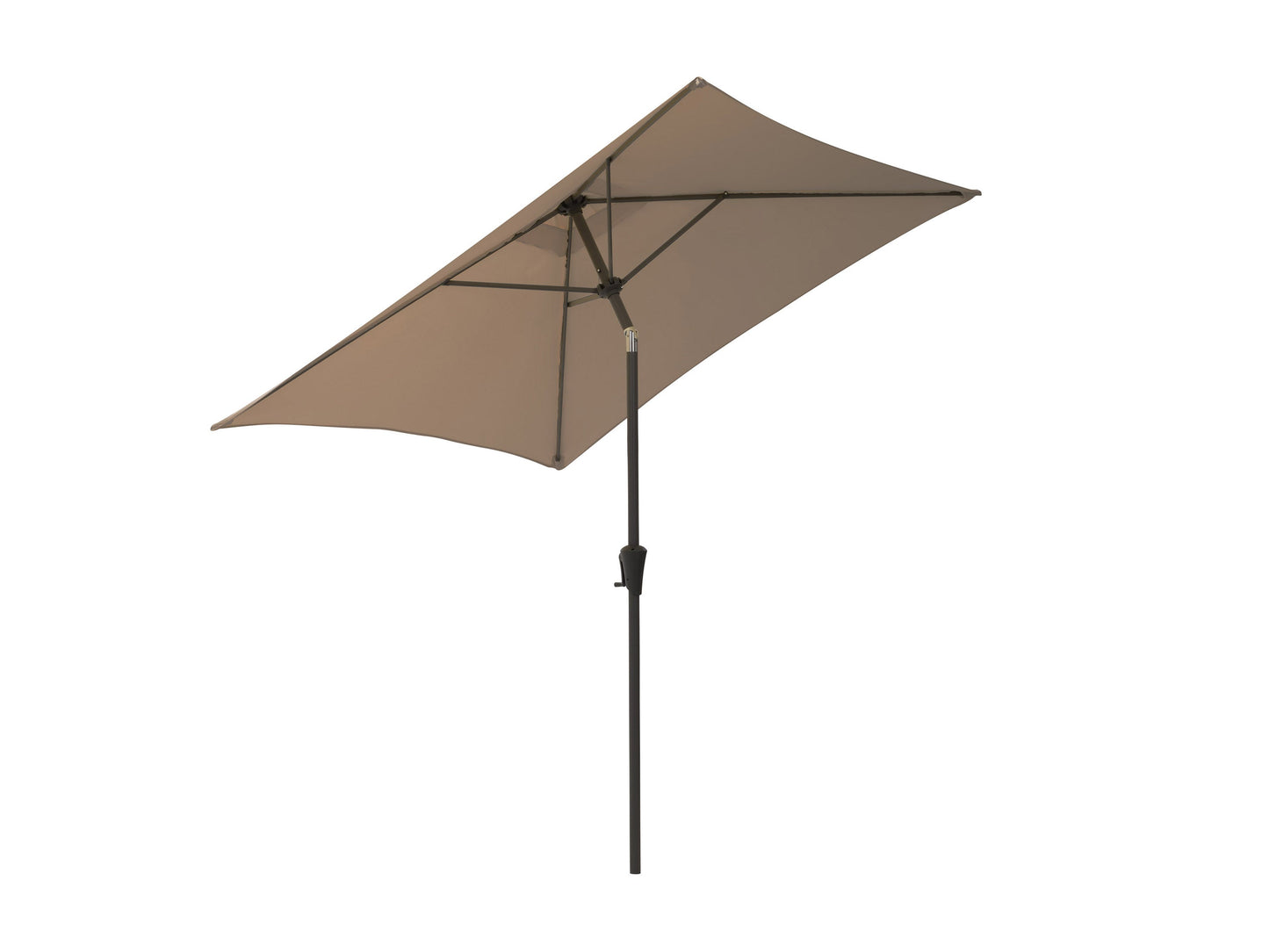 Brown 9ft square patio umbrella, tilting feature, durable fabric, and sturdy metal pole for outdoor shade.