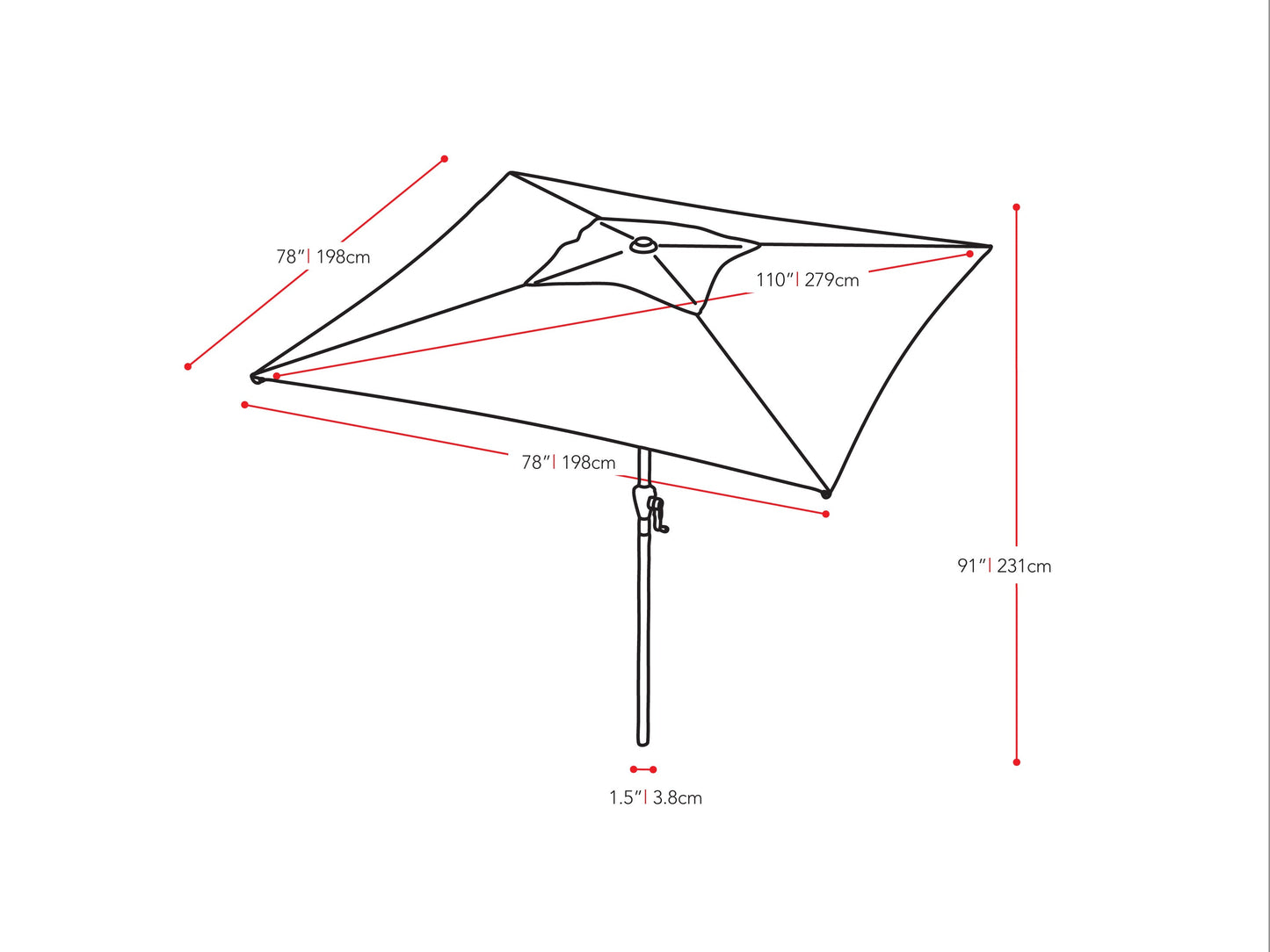 9ft grey square patio umbrella with tilting feature, durable fabric, and sturdy metal pole.