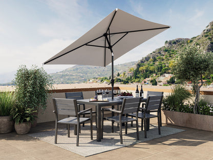 grey square patio umbrella, tilting 300 Series lifestyle scene CorLiving#color_ppu-grey