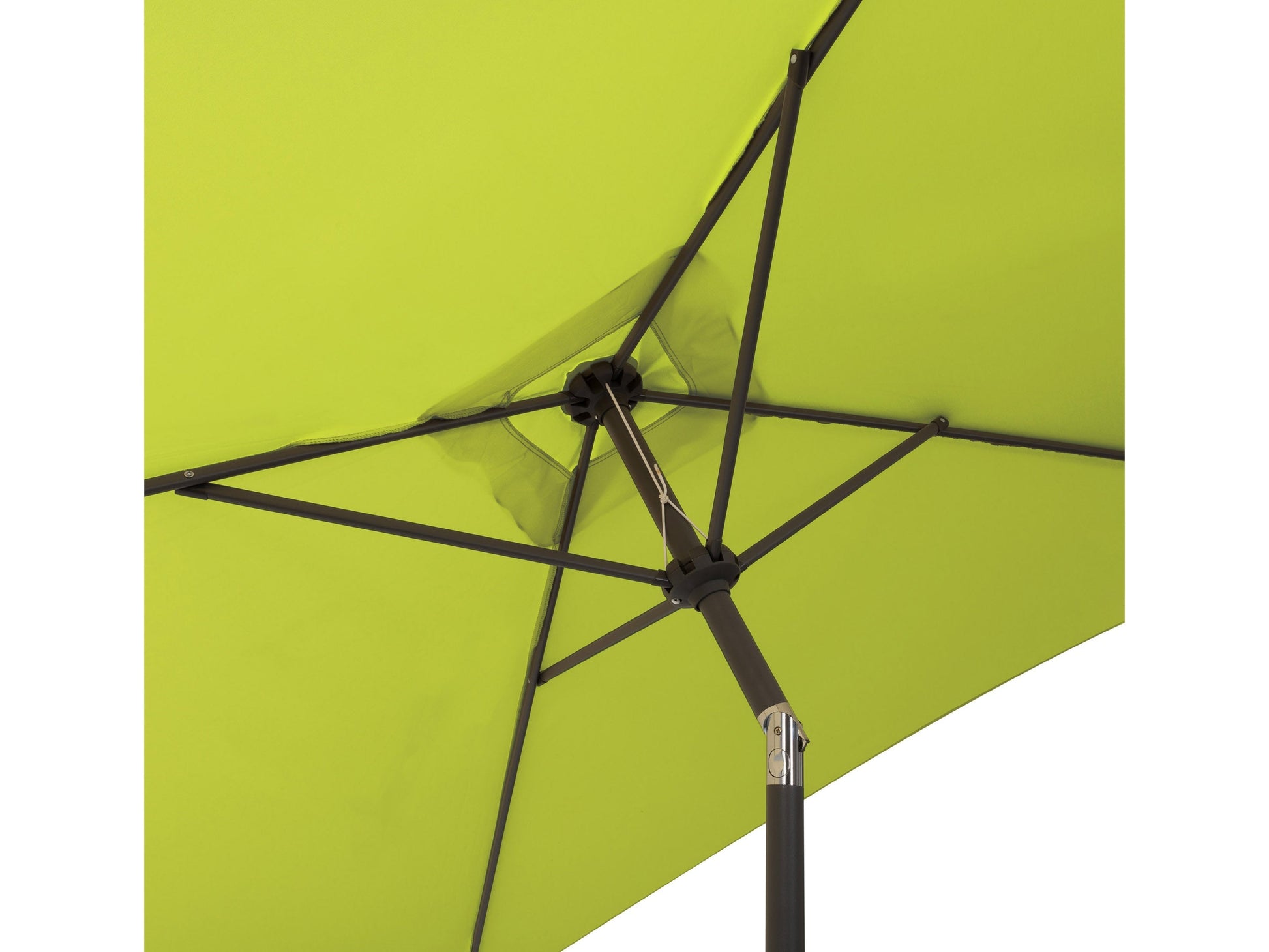 Lime green 9ft square patio umbrella with tilting feature and sturdy aluminum frame for outdoor shade.