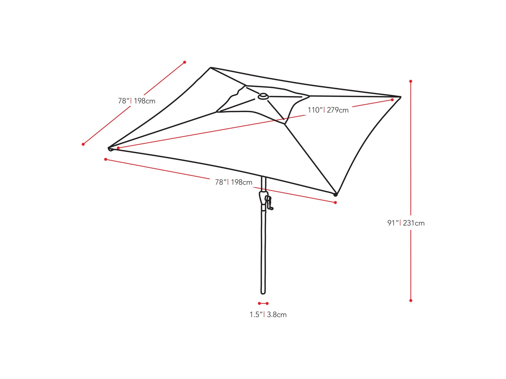 lime green square patio umbrella, tilting 300 Series measurements diagram CorLiving#color_ppu-lime-green