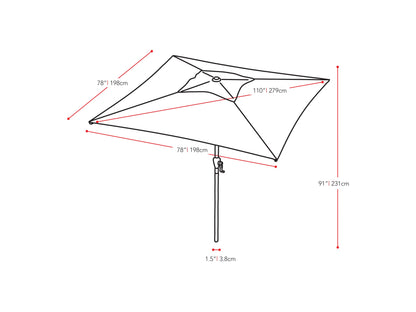 lime green square patio umbrella, tilting 300 Series measurements diagram CorLiving#color_ppu-lime-green