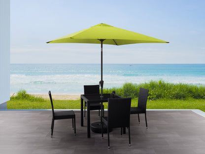 Lime green 9ft square patio umbrella with tilting feature and durable aluminum frame.