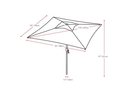 Wine red 9ft square patio umbrella with tilting feature and sturdy aluminum pole for outdoor use.