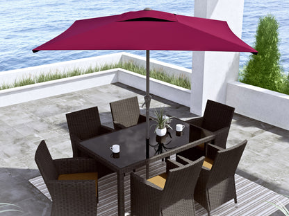 wine red square patio umbrella, tilting 300 Series lifestyle scene CorLiving#color_ppu-wine-red