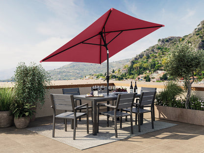 wine red square patio umbrella, tilting 300 Series lifestyle scene CorLiving#color_ppu-wine-red