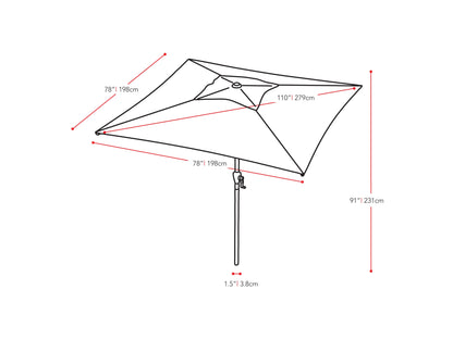 turquoise blue square patio umbrella, tilting 300 Series measurements diagram CorLiving#color_ppu-turquoise-blue