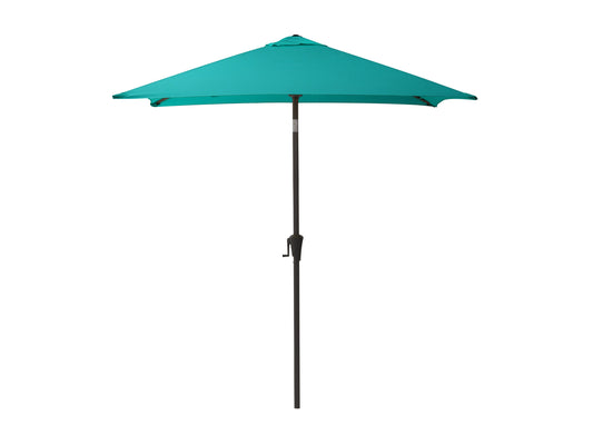 Turquoise 9ft square patio umbrella with tilting feature, durable fabric, and sturdy metal frame.