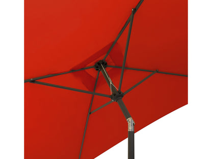 Crimson red 9ft square patio umbrella with tilting mechanism, durable fabric, and sturdy metal pole for outdoor shade.