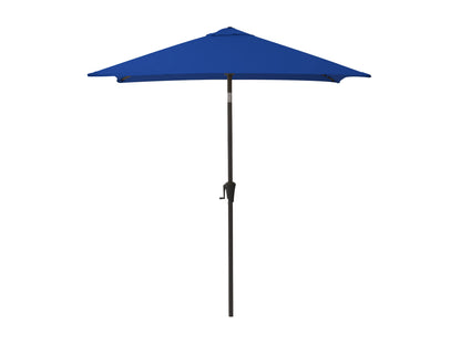 Cobalt blue 9ft square patio umbrella with tilting feature and durable aluminum frame.