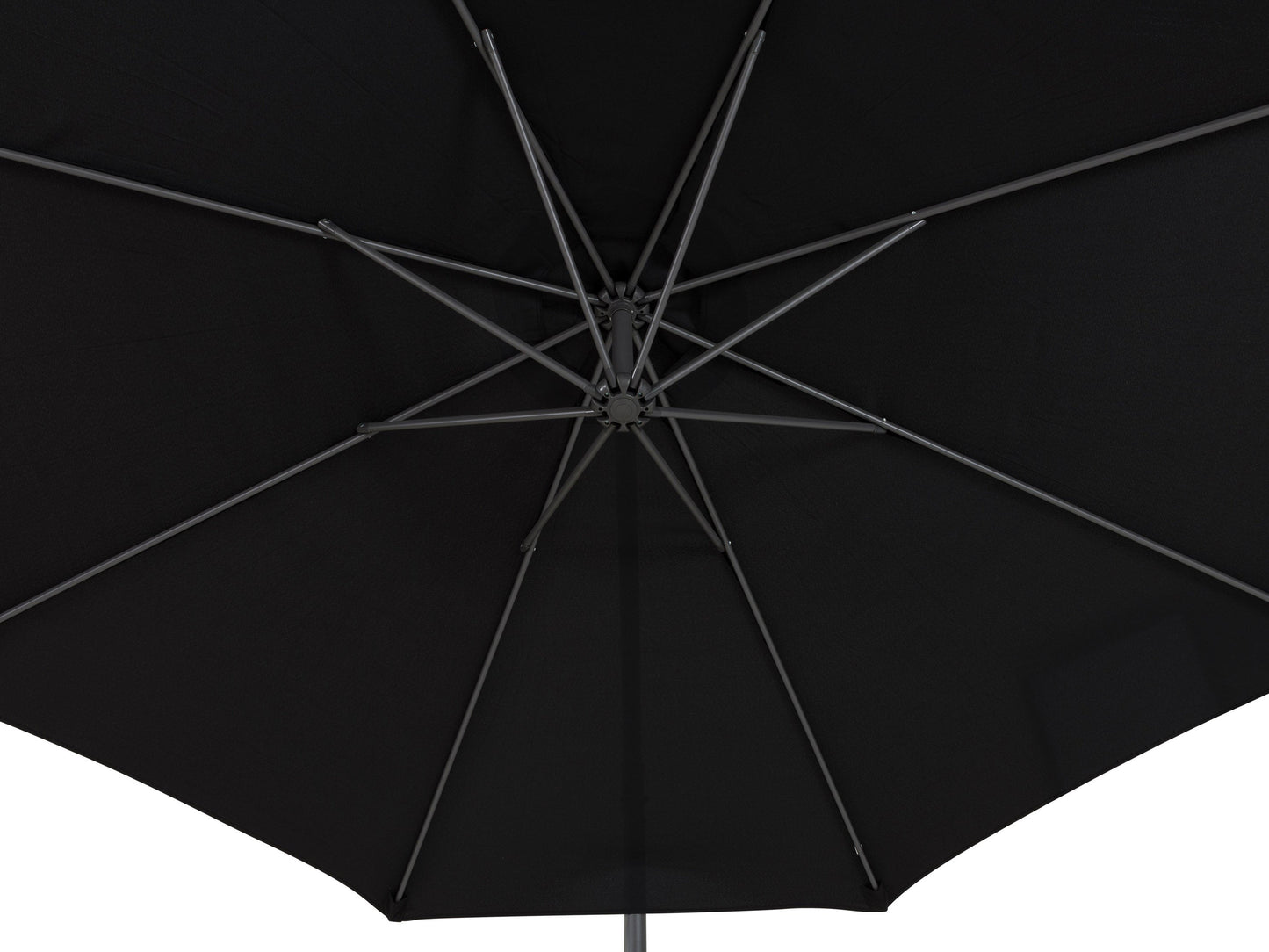 Black 9.5ft tilting offset patio umbrella with a sturdy base and UV-resistant fabric for outdoor use.