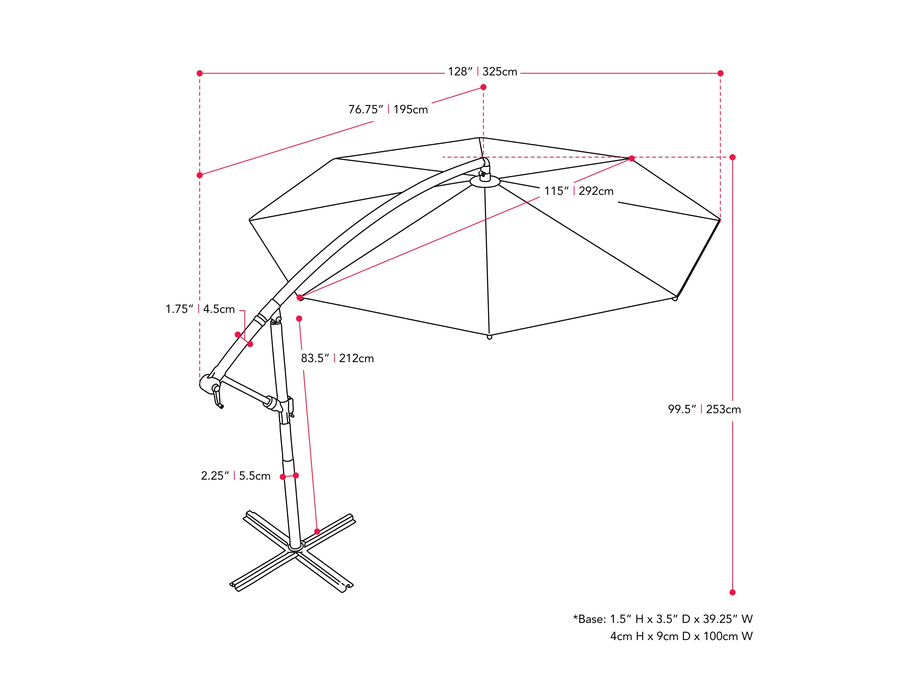 Black 9.5ft tilting offset patio umbrella with a sturdy aluminum frame and UV-resistant canopy.