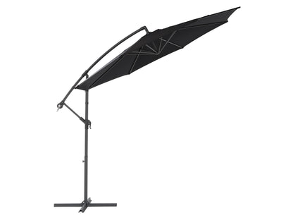 Black 9.5ft tilting offset patio umbrella with UV protection, sturdy aluminum pole, and easy crank lift system.