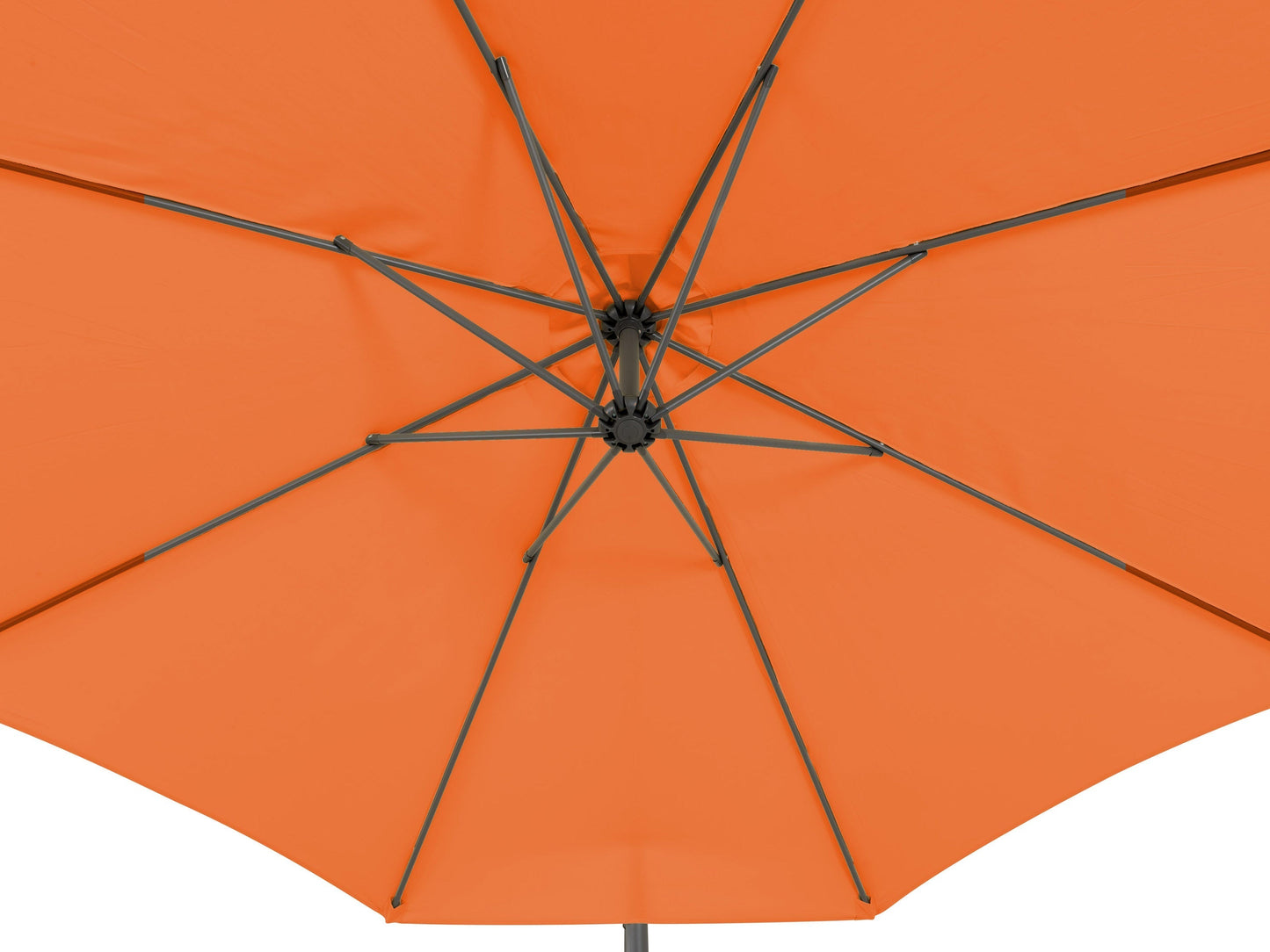 Orange 9.5ft tilting offset patio umbrella with UV protection, sturdy aluminum frame, and easy crank lift system.