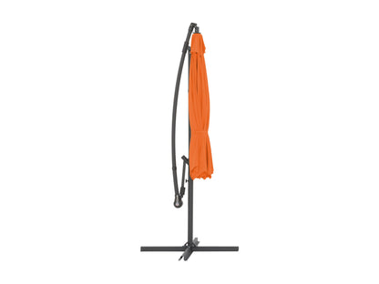 Orange 9.5ft tilting offset patio umbrella with UV protection and durable aluminum frame for outdoor shade.