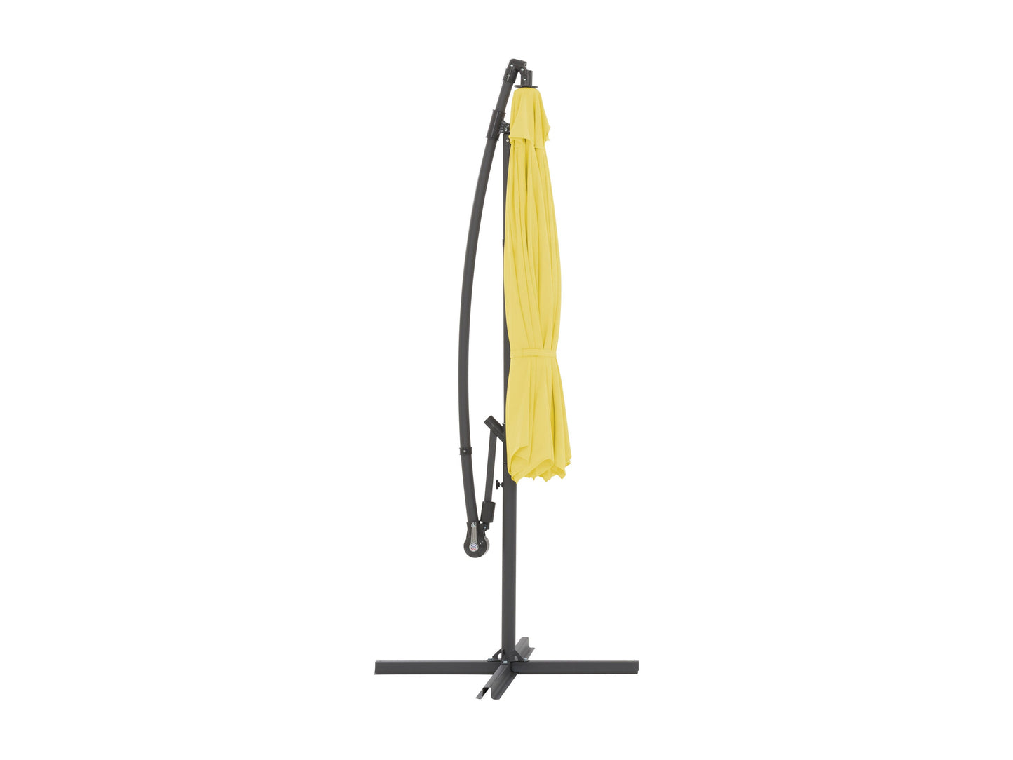 Yellow 9.5ft tilting offset patio umbrella with sturdy aluminum frame and UV-resistant canopy.