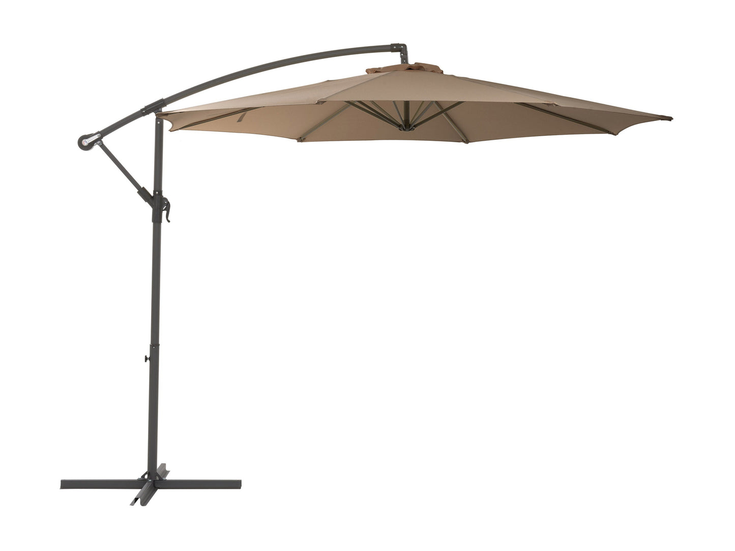 Brown 9.5ft tilting offset patio umbrella with durable fabric canopy and sturdy metal frame for outdoor shade.