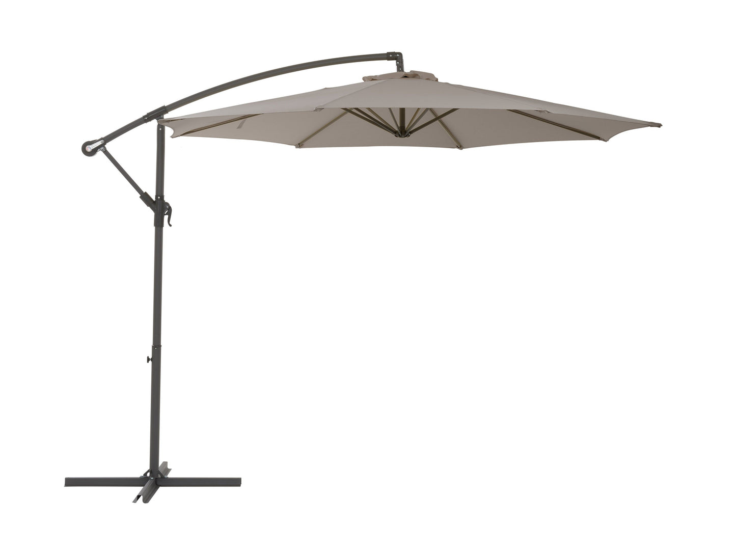 Grey 9.5ft tilting offset patio umbrella with durable canopy and adjustable tilt mechanism for outdoor shade.