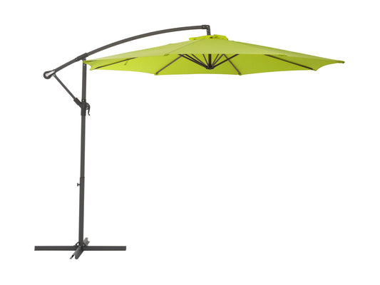 Lime green 9.5ft tilting offset patio umbrella with a sturdy aluminum frame and UV-resistant fabric.