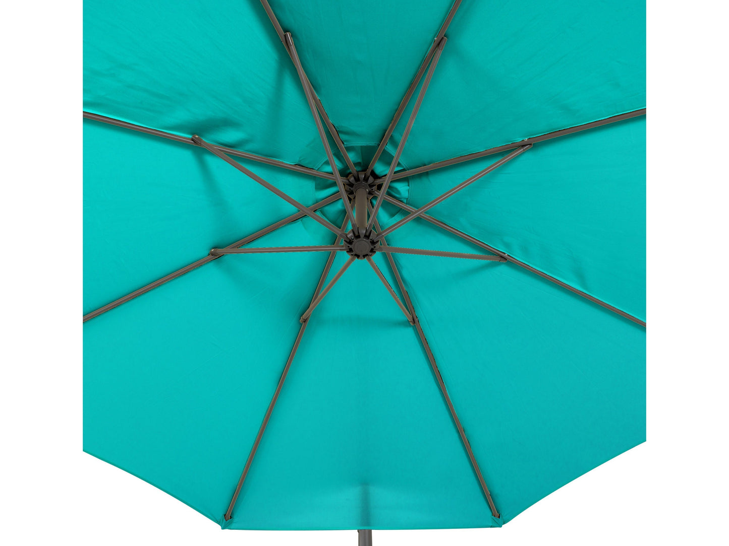 Turquoise 9.5ft tilting offset patio umbrella with UV protection and sturdy aluminum frame for outdoor shade.