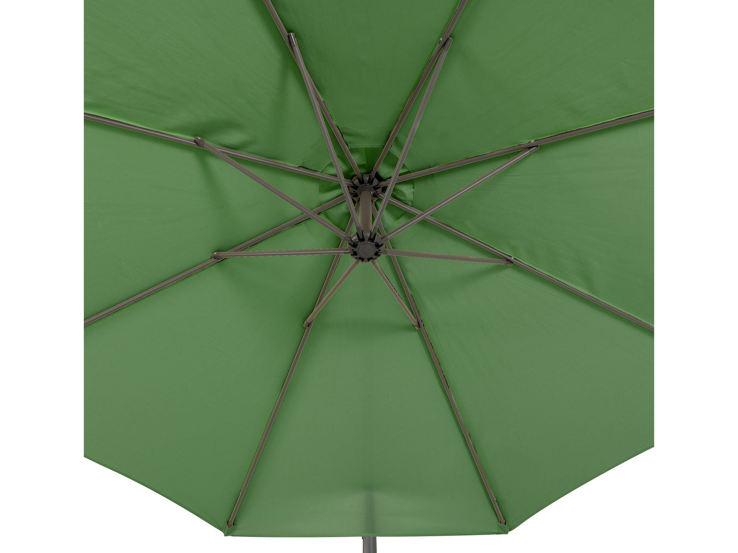 Forest green 9.5ft tilting offset patio umbrella with durable canopy and adjustable aluminum pole.